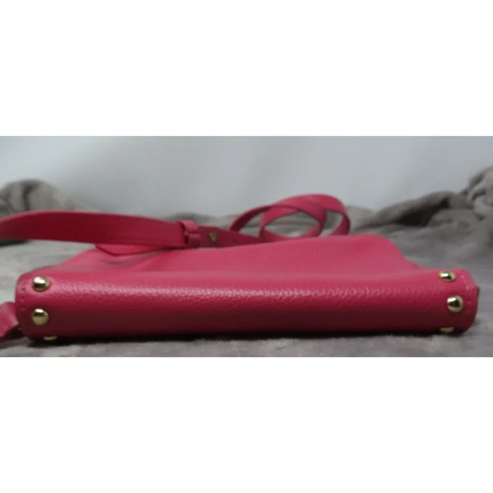 BTB Los Angeles Hot Pink Rocker Biker Styling Leather Gold Studded Crossbody Bag - Picture 11 of 16